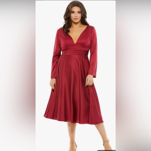 Mac Duggal Dresses & Skirts - NWT | Mac Duggal Burgandy Elegant Red A-line Bell Sleeve V-neck Dress Size 18W
